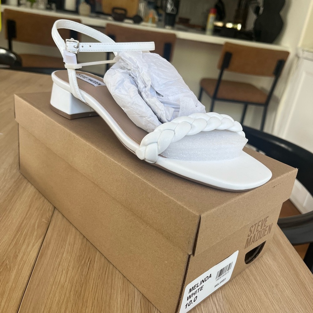 Steve Madden White Braided Strap Sandals
